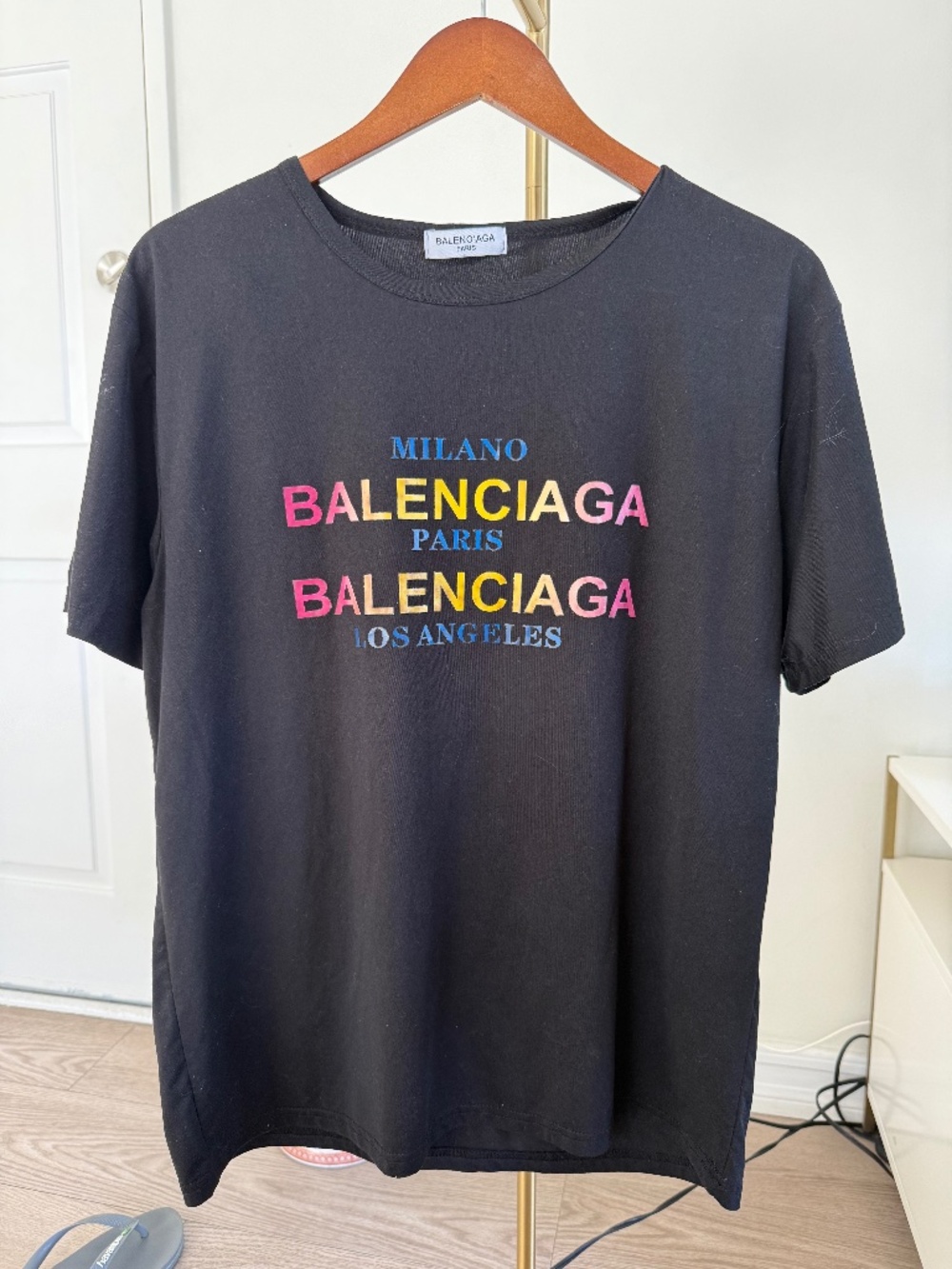 Balenciaga Black Tee with Multicolor Logo